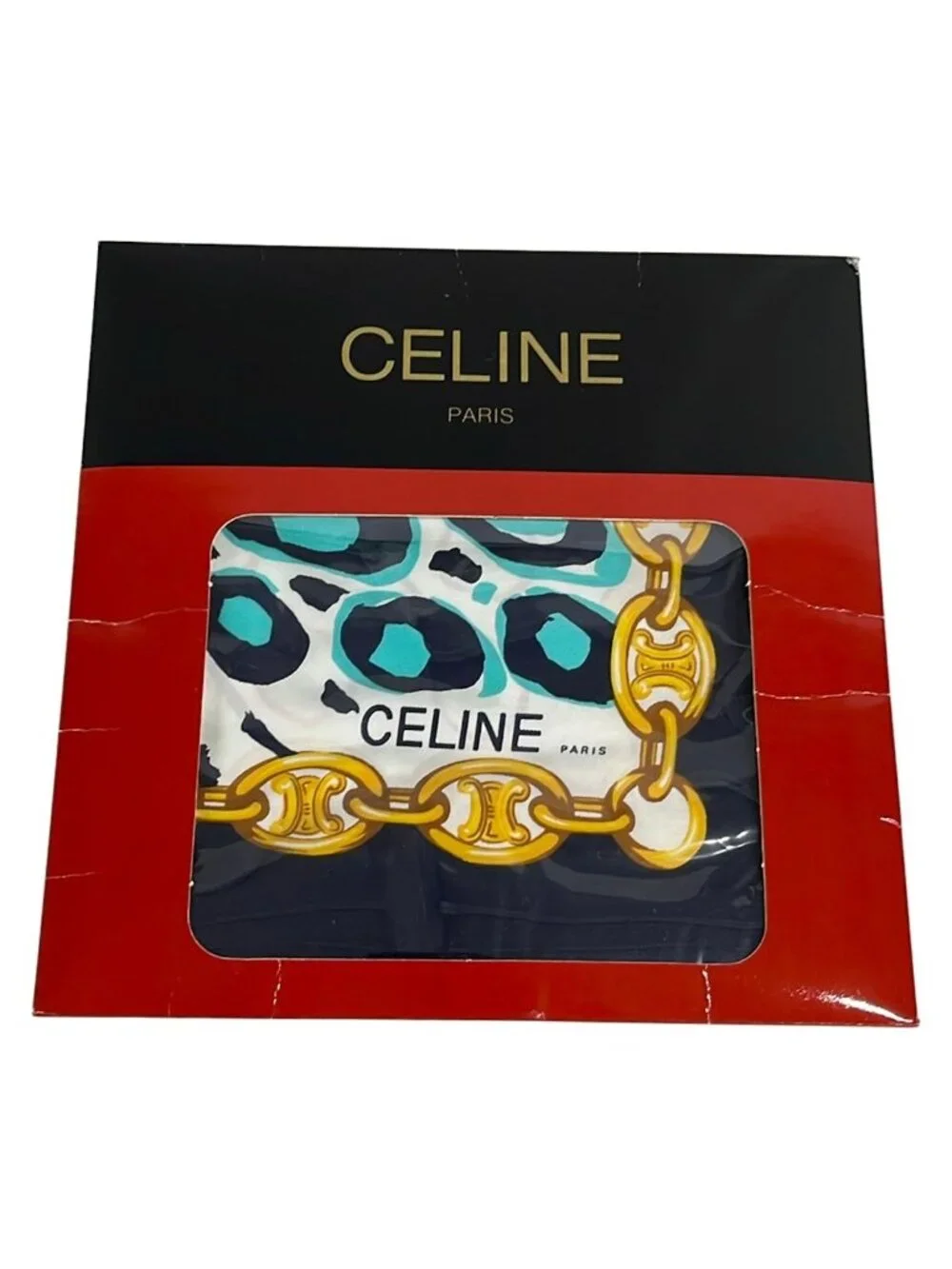 Celine Scarf Navy White Gold Chain Zebra Pattern